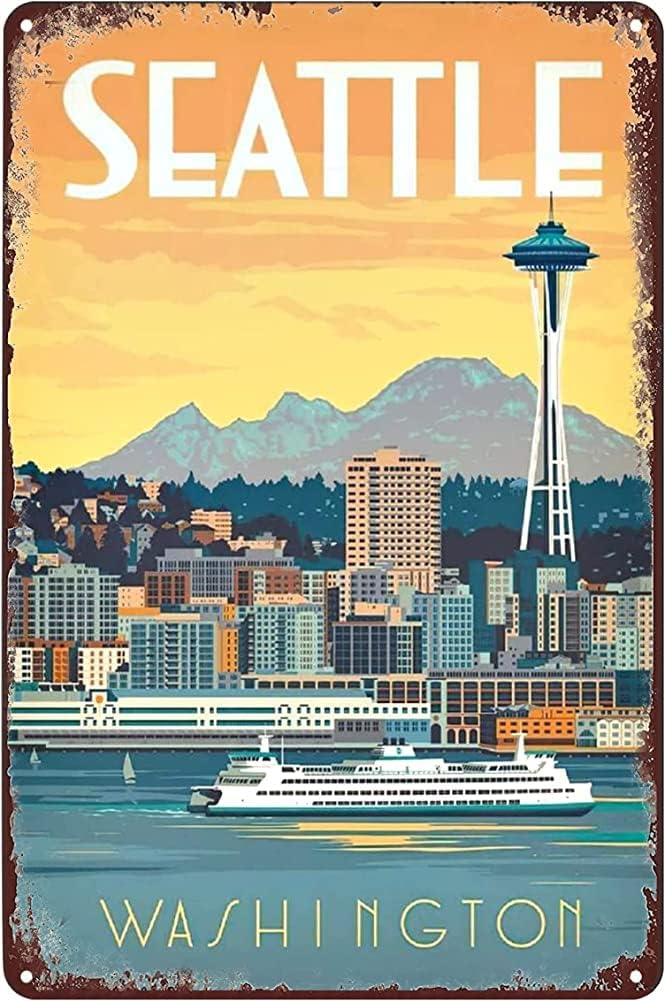 Home Decor Usa - Vintage Tin Sign Seattle Washington Travel