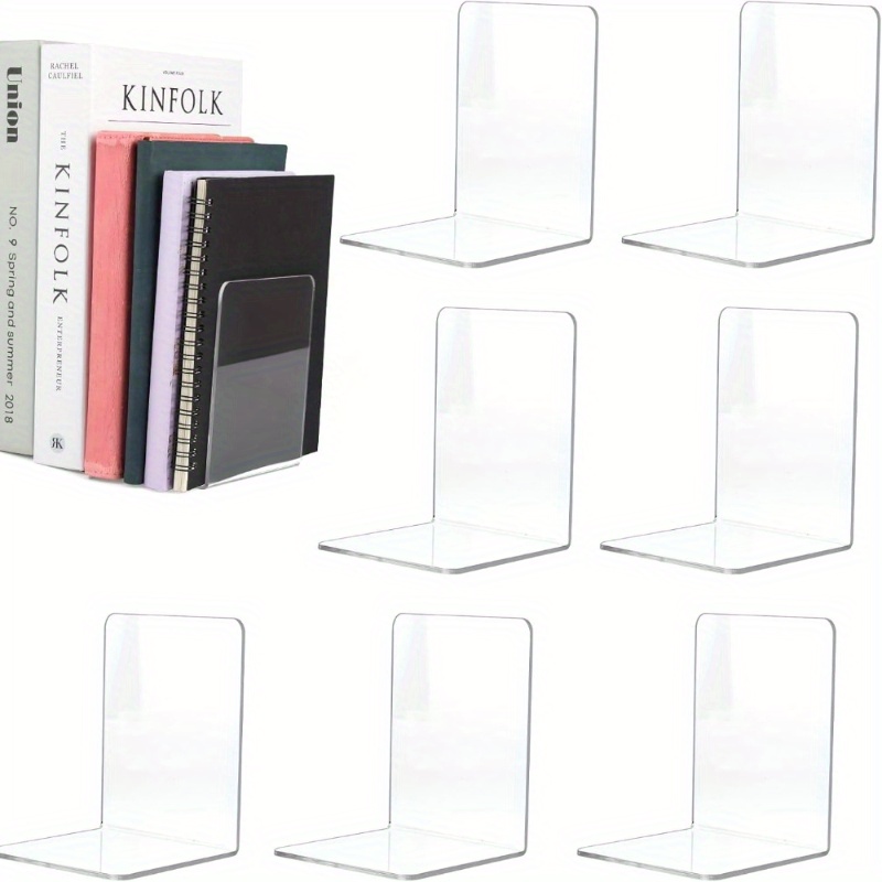 Aesthetic Bookend - 4/8pcs Set Clear Acrylic Bookends -