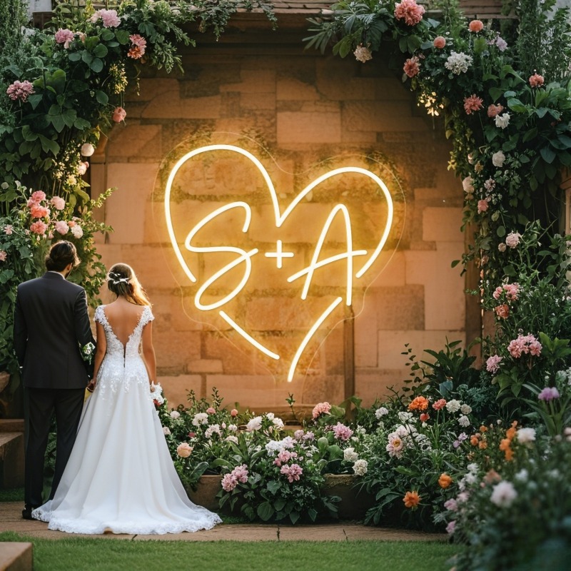 Home Decor Names - Custom Initials Heart LED Neon Sign,