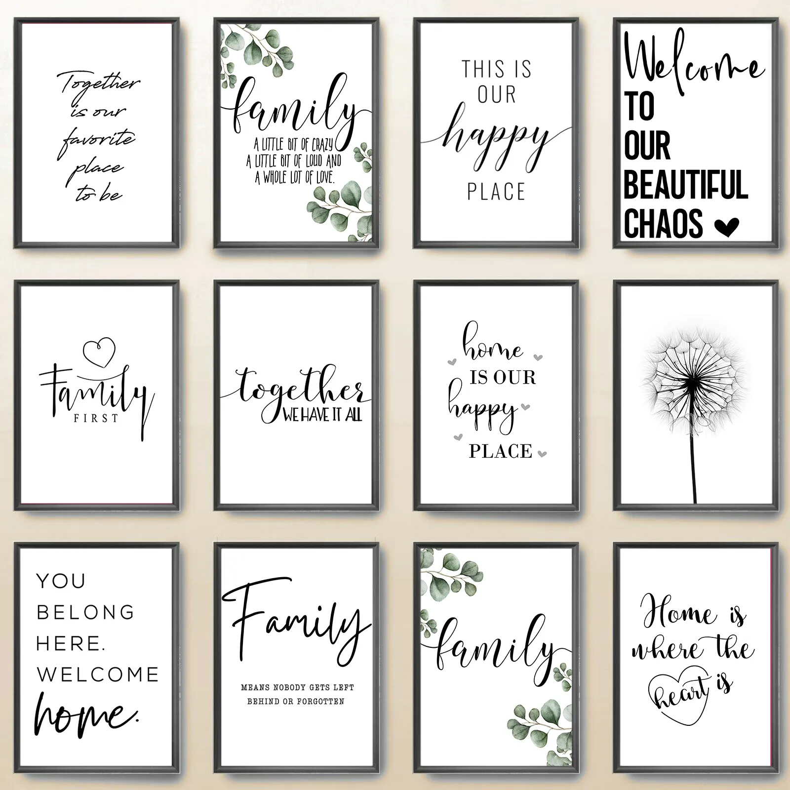 Home Decor Design - Happy Family Quote Wall Art Black