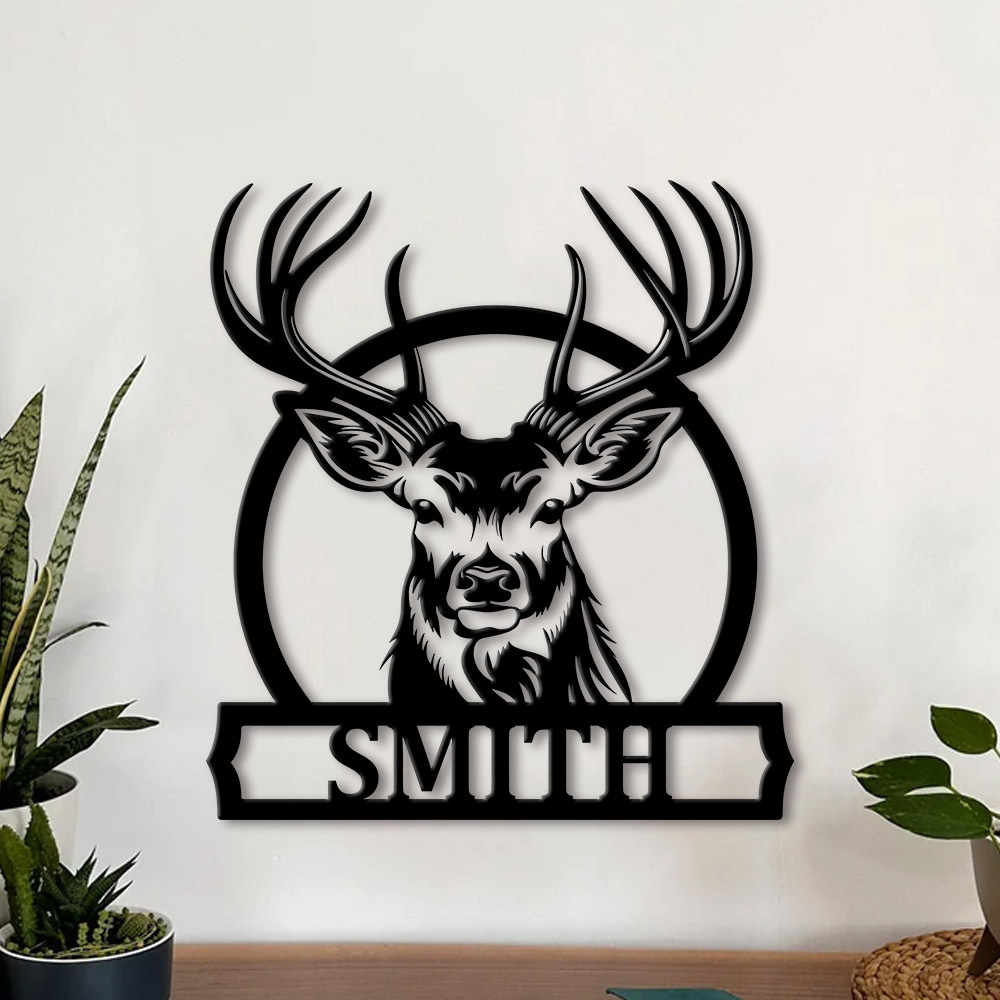 Home Decor Names - Personalized Deer Family Name Metal Sign