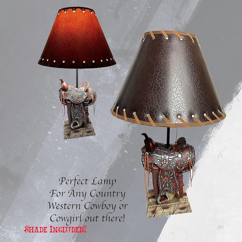 Western Brown and Teal Longhor - Home Decor Lamp ulasan dan harga