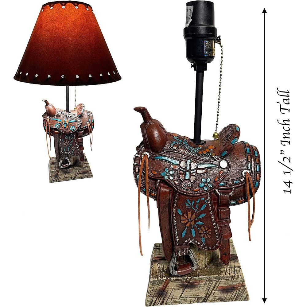 Western Brown and Teal Longhor - Home Decor Lamp ulasan dan harga