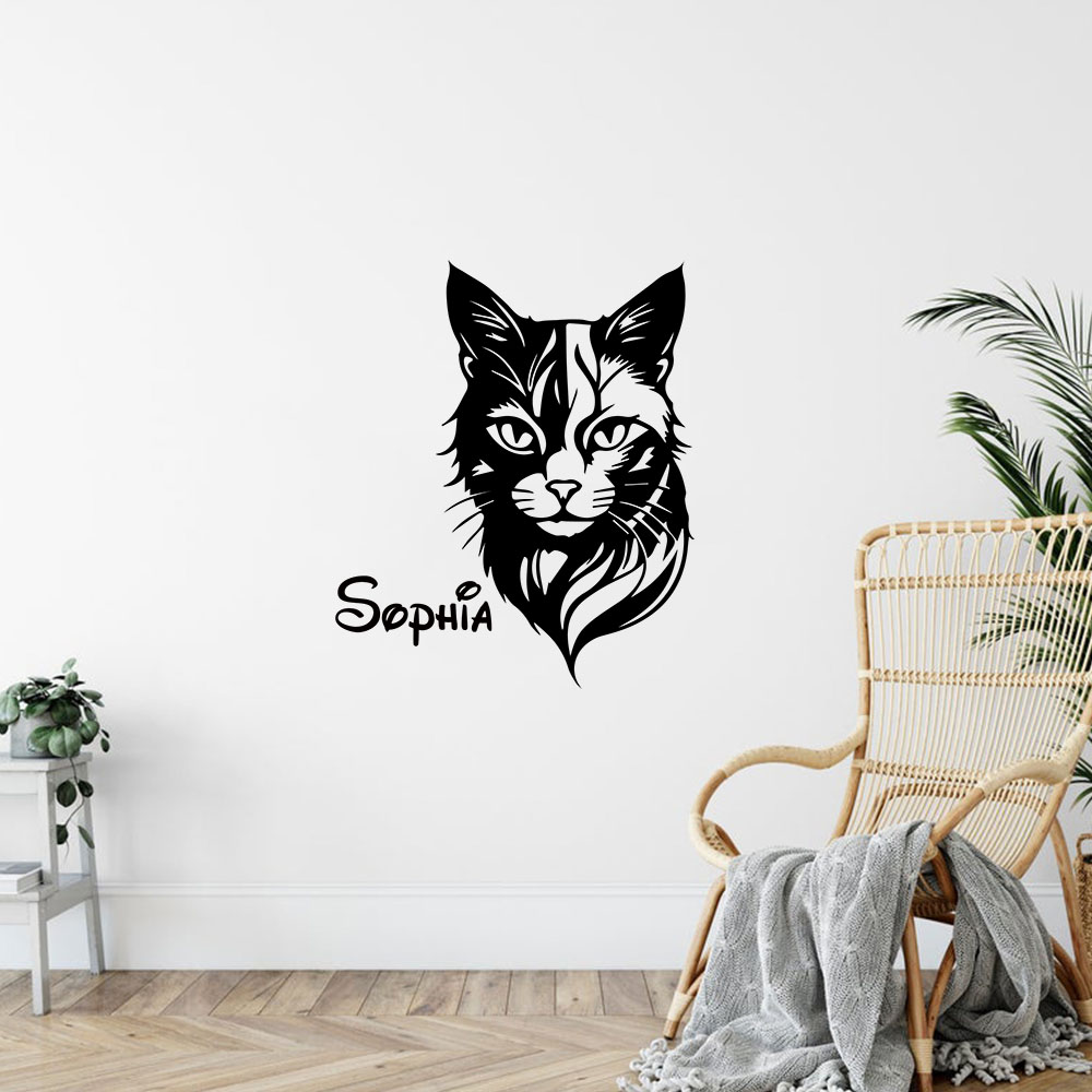 1PC Cute Cat Personalized Name - Home Decor Sticker ulasan dan harga