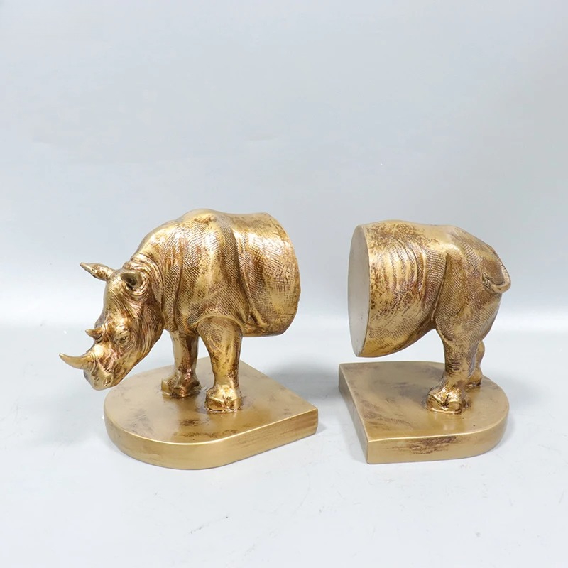 Retro Golden Rhinoceros Statue - Aesthetic Bookend ulasan dan harga