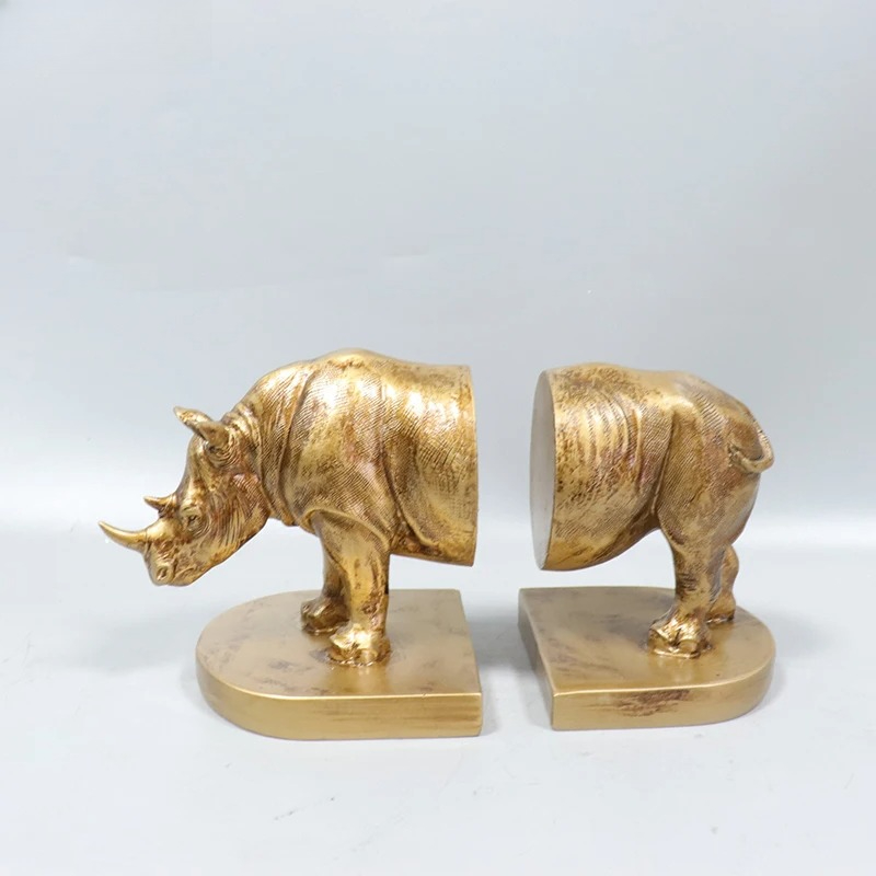 Retro Golden Rhinoceros Statue - Aesthetic Bookend ulasan dan harga