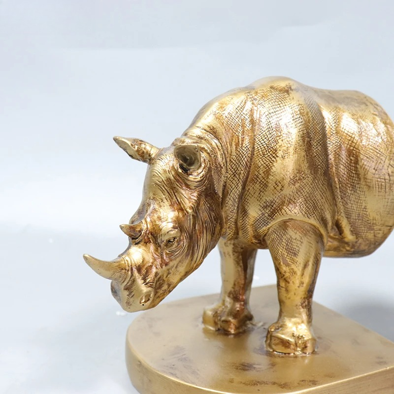 Retro Golden Rhinoceros Statue - Aesthetic Bookend ulasan dan harga