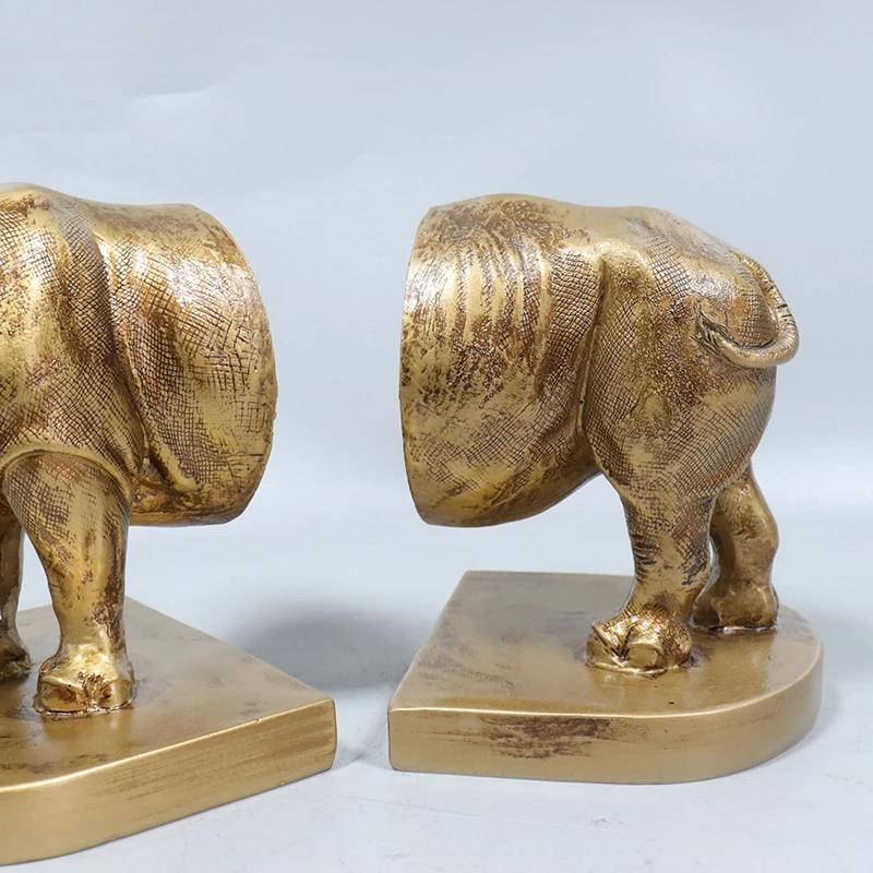 Retro Golden Rhinoceros Statue - Aesthetic Bookend ulasan dan harga