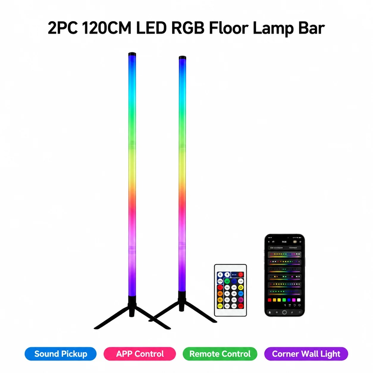 2PCS 120CM RGB Floor Lamp, Sou - Home Decor Lamp ulasan dan harga