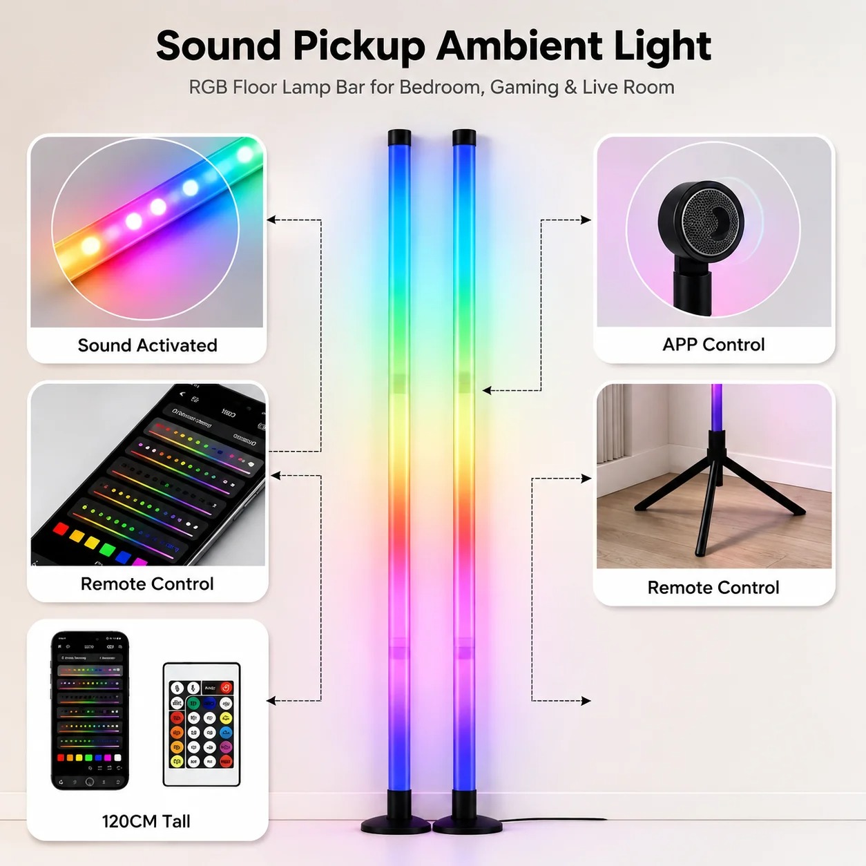 2PCS 120CM RGB Floor Lamp, Sou - Home Decor Lamp ulasan dan harga